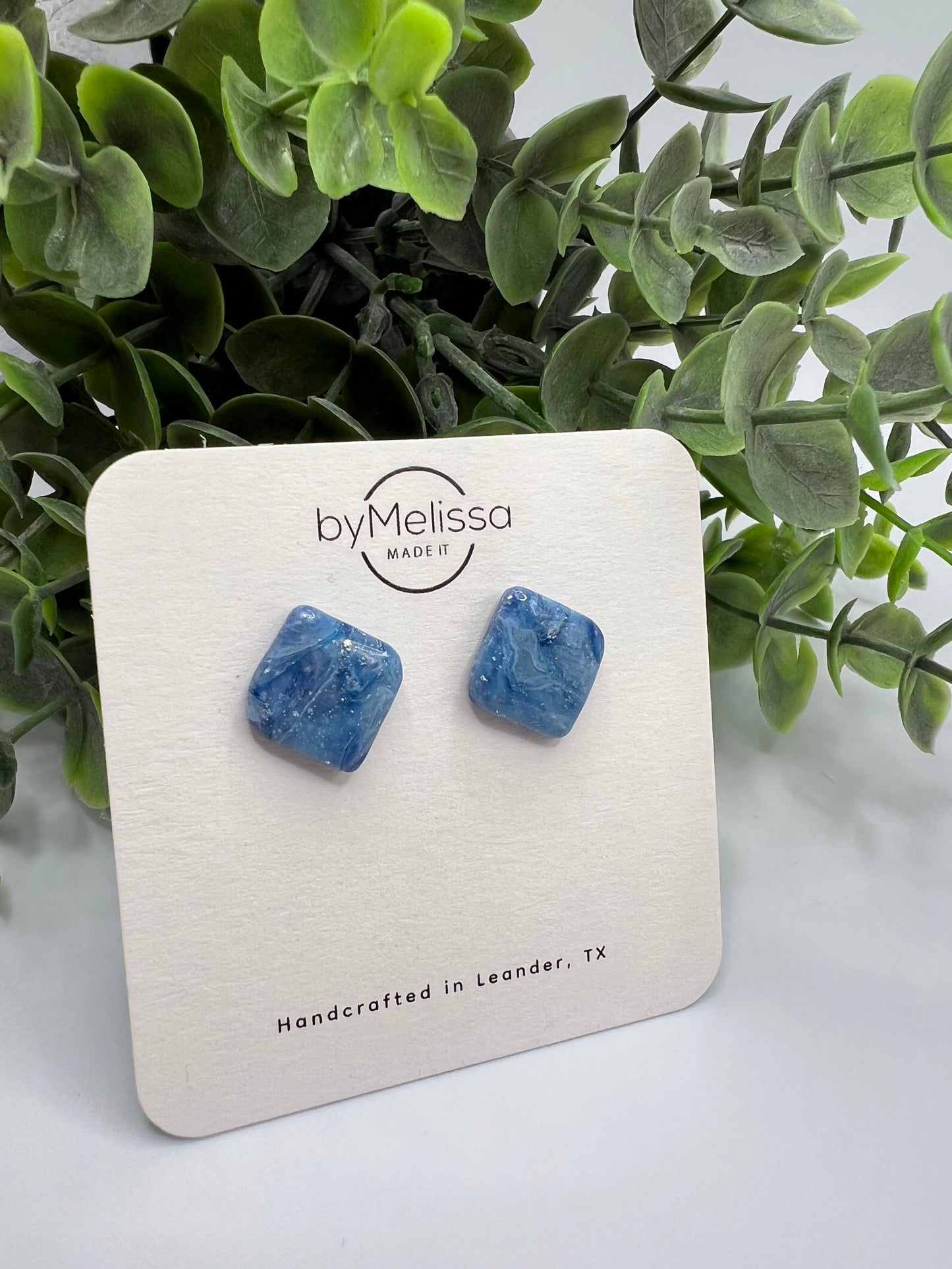 Navy and Columbia Blue Rounded Square Stud Earrings