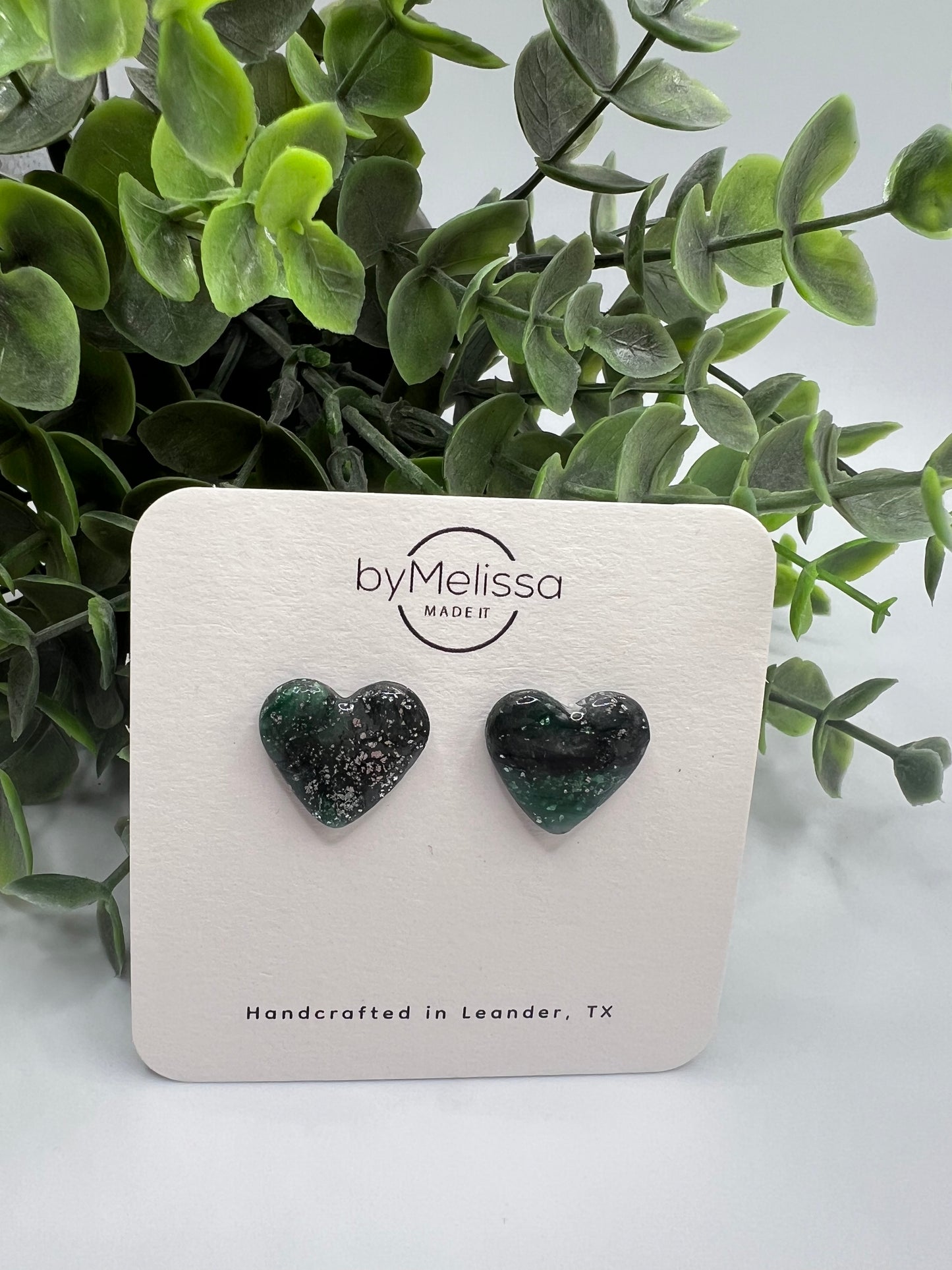 Forest Green and Black Heart Stud Earrings