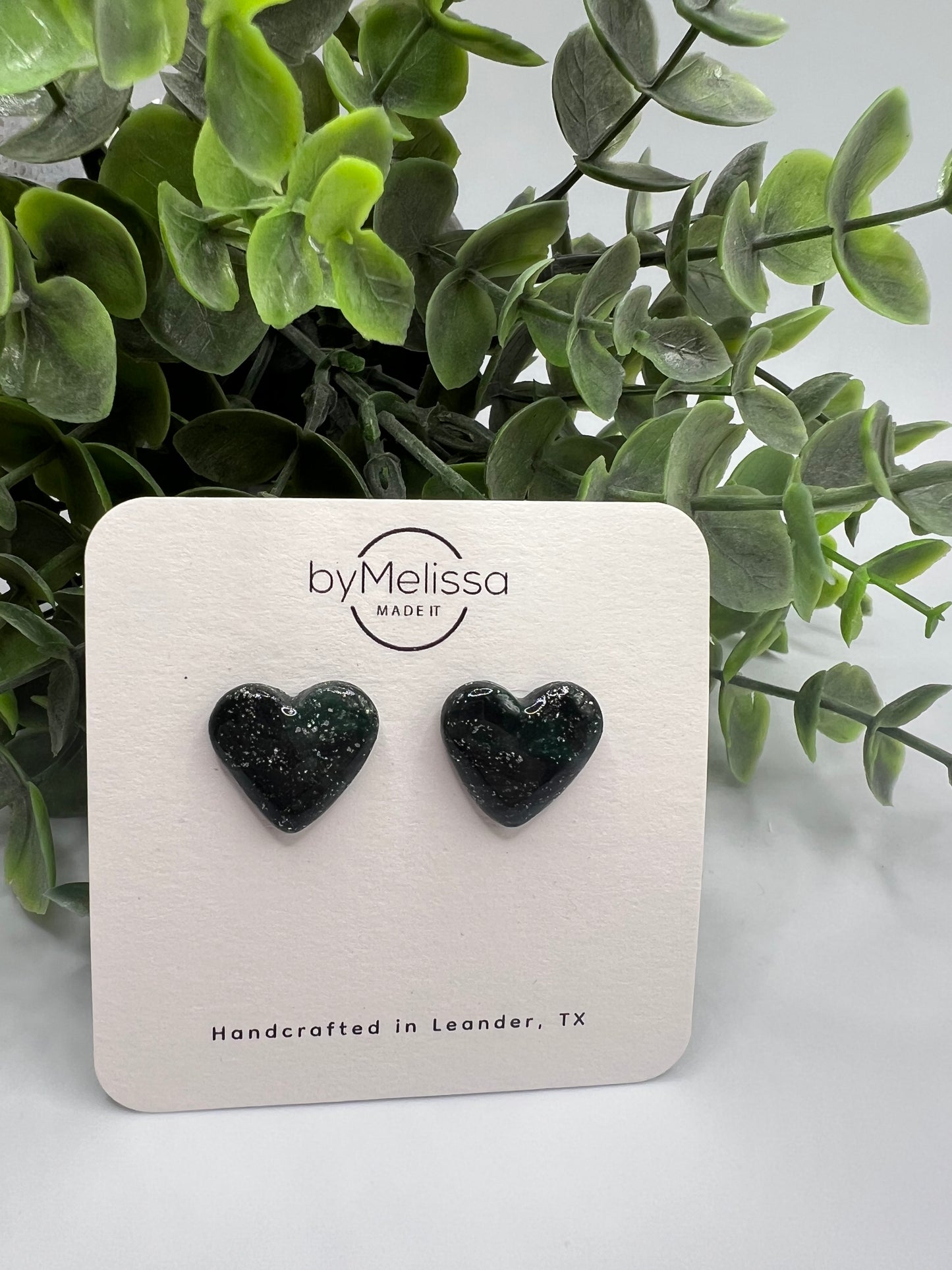 Forest Green and Black Heart Stud Earrings