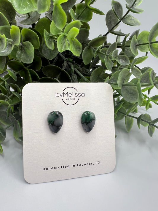 Forest Green and Black Teardrop Stud Earrings