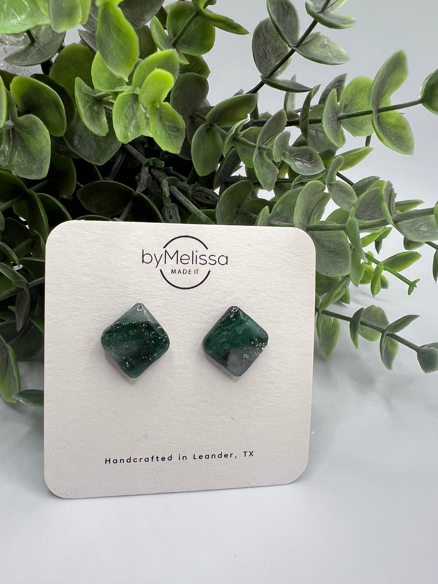 Forest Green and Black Rounded Square Stud Earrings