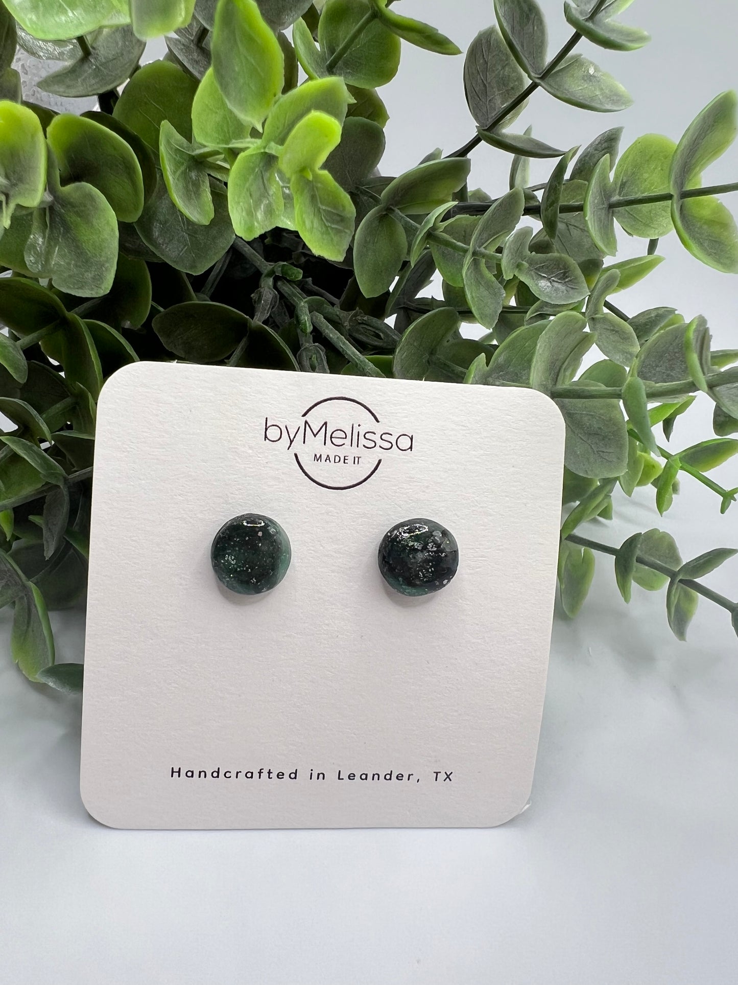 Forest Green and Black Small Circle Stud Earrings