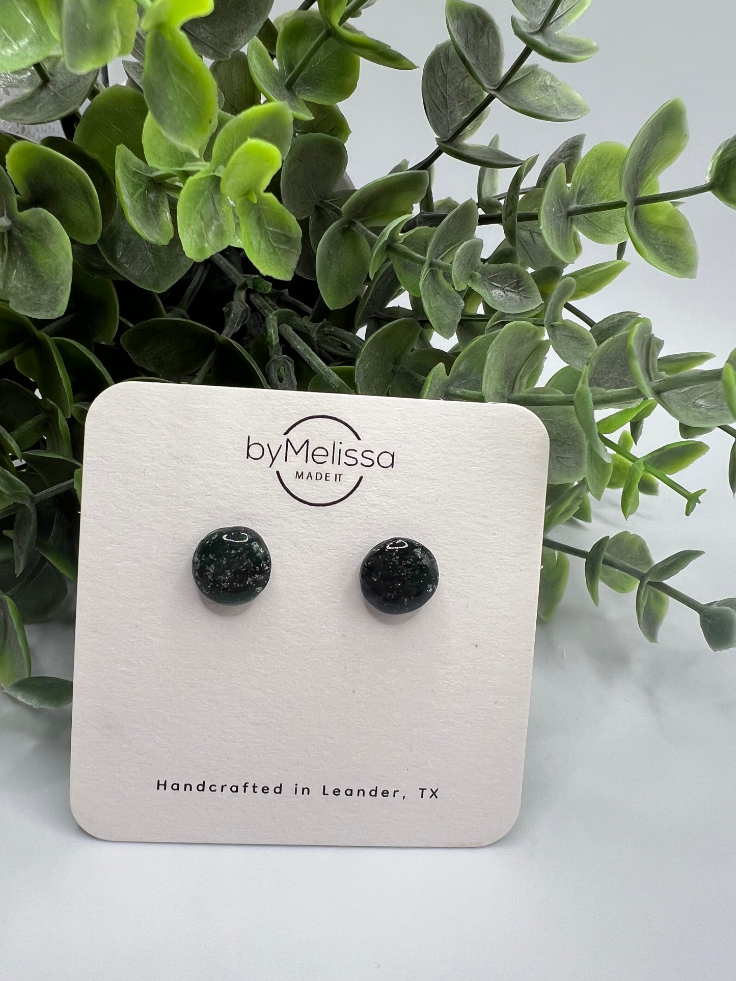 Forest Green and Black Small Circle Stud Earrings