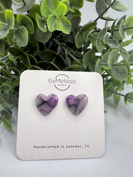 Purple and Black Heart Stud Earrings