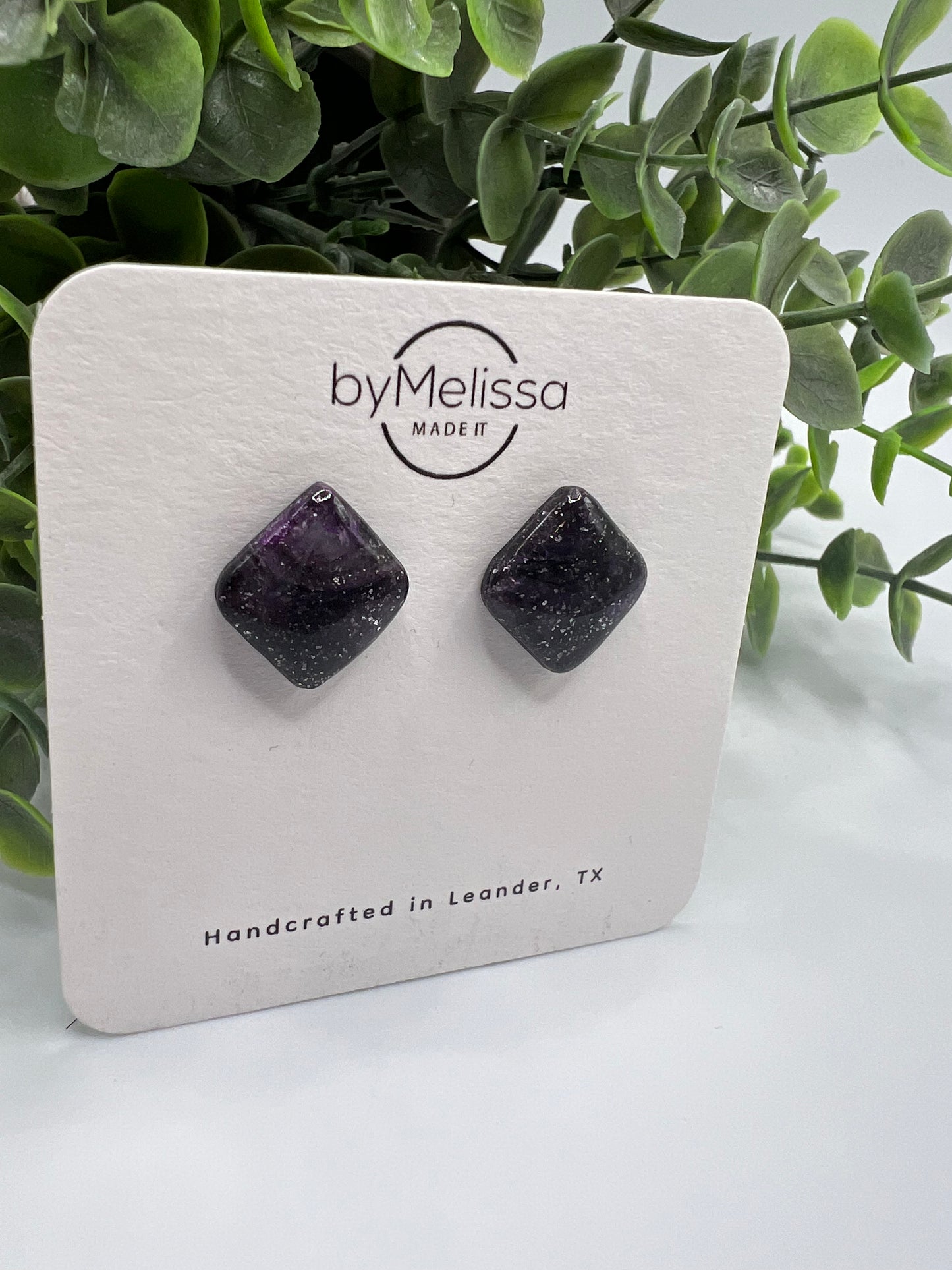 Purple and Black Rounded Square Stud Earrings