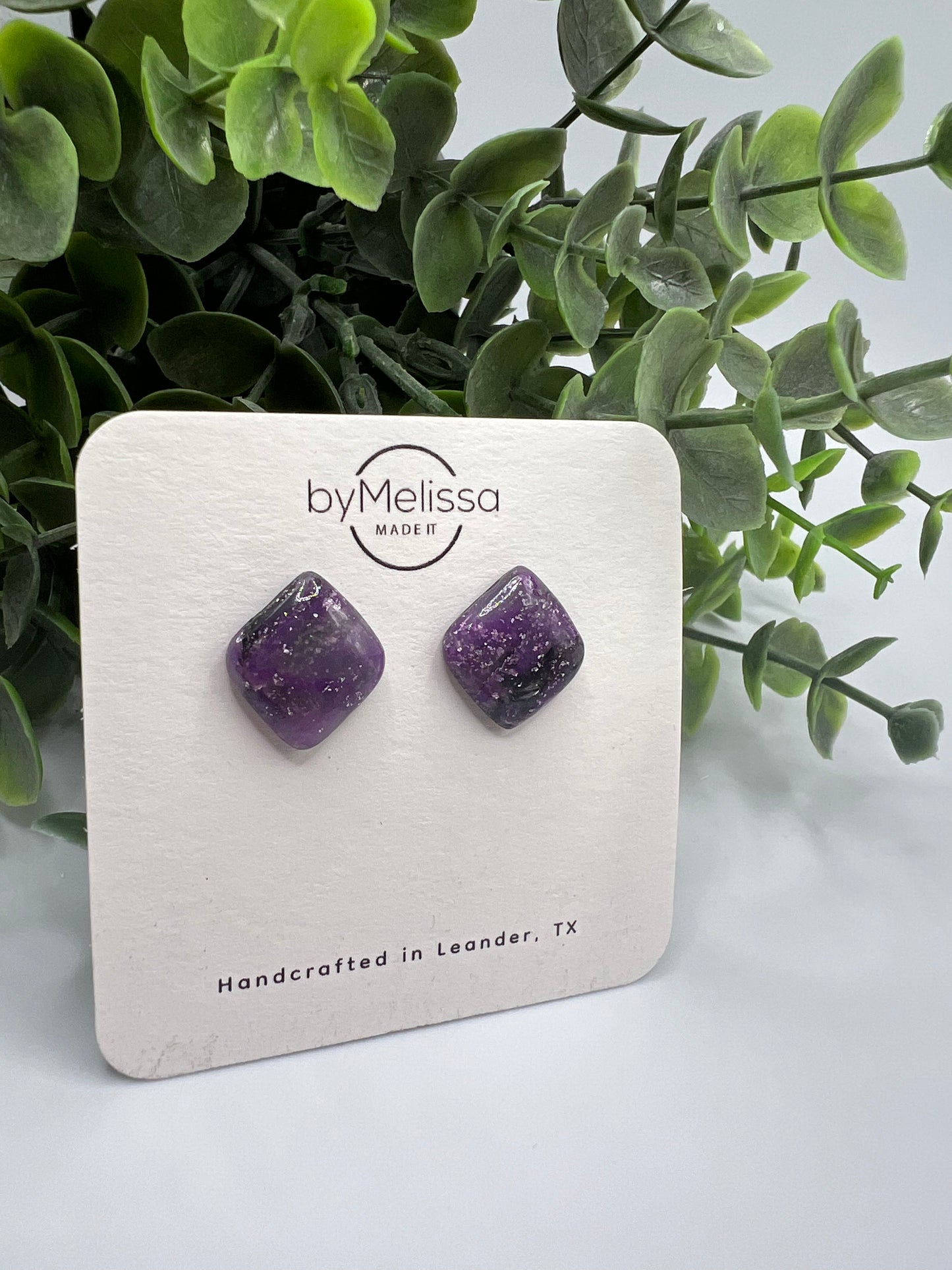 Purple and Black Rounded Square Stud Earrings