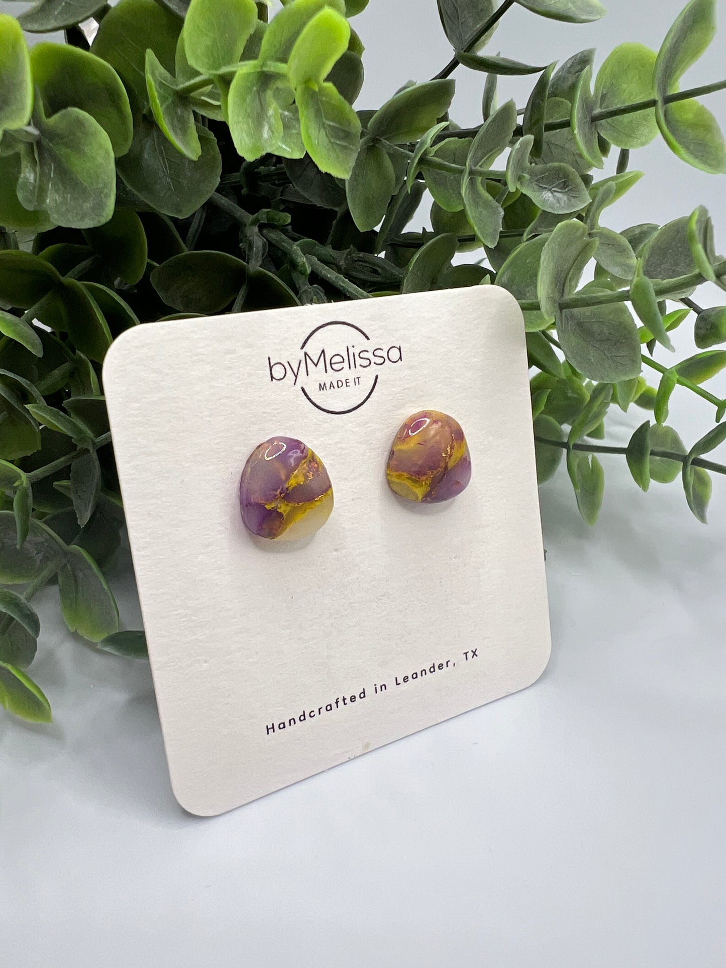 Purple and Gold Gumdrop Stud Earrings