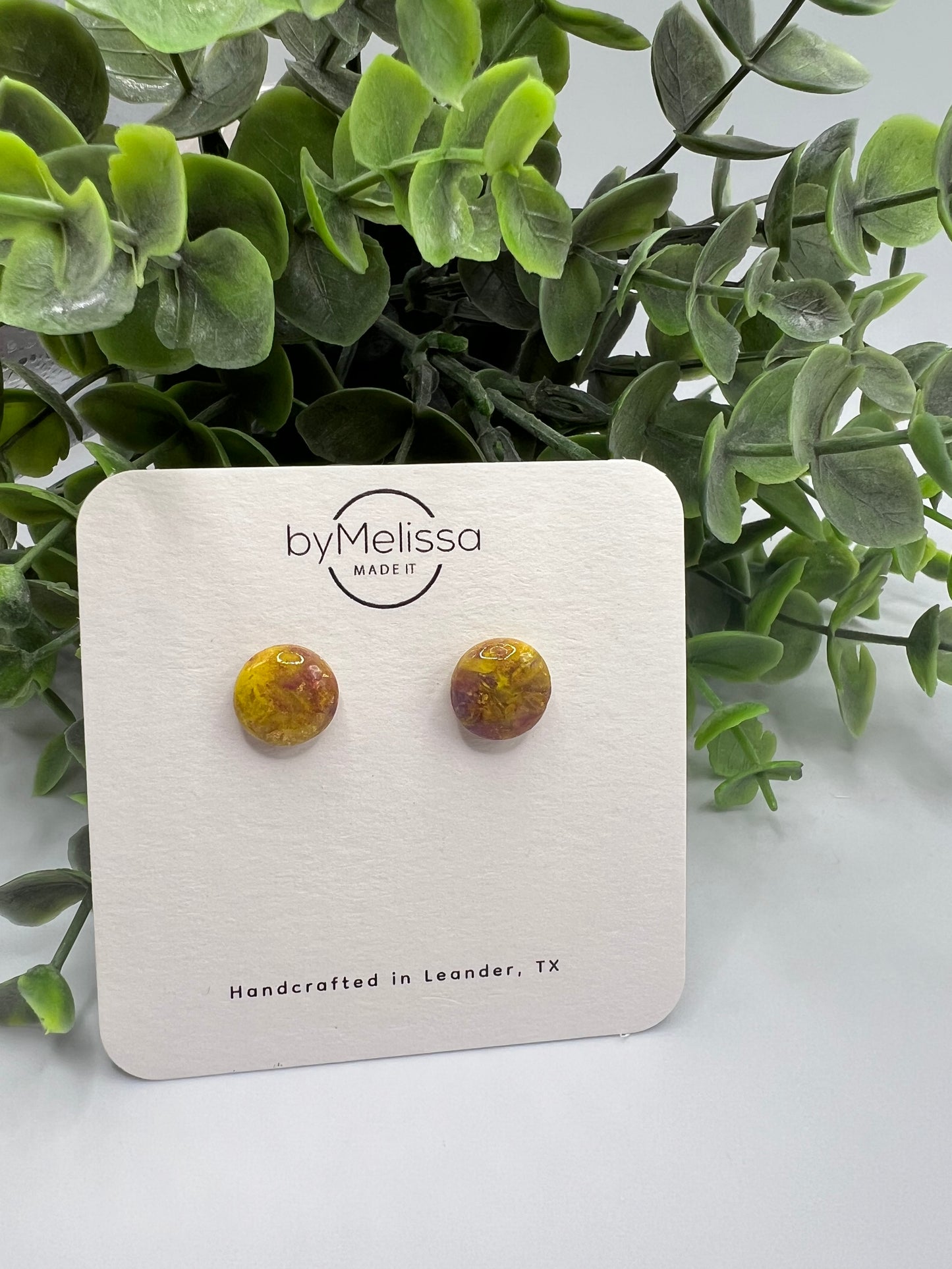 Purple and Gold Small Circle Stud Earrings