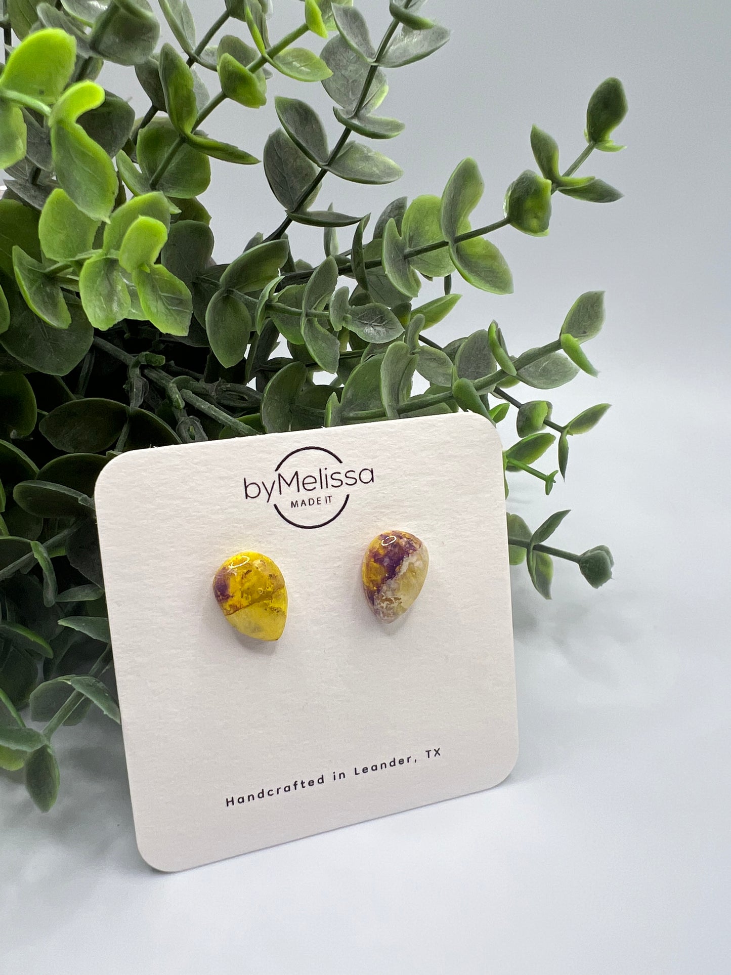 Purple and Gold Teardrop Stud Earrings