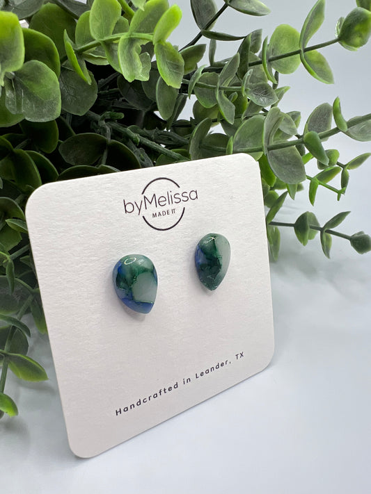 Forest Green and Blue Teardrop Stud Earrings