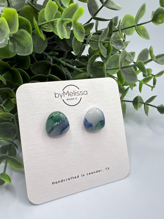 Forest Green and Blue Gumdrop Stud Earrings