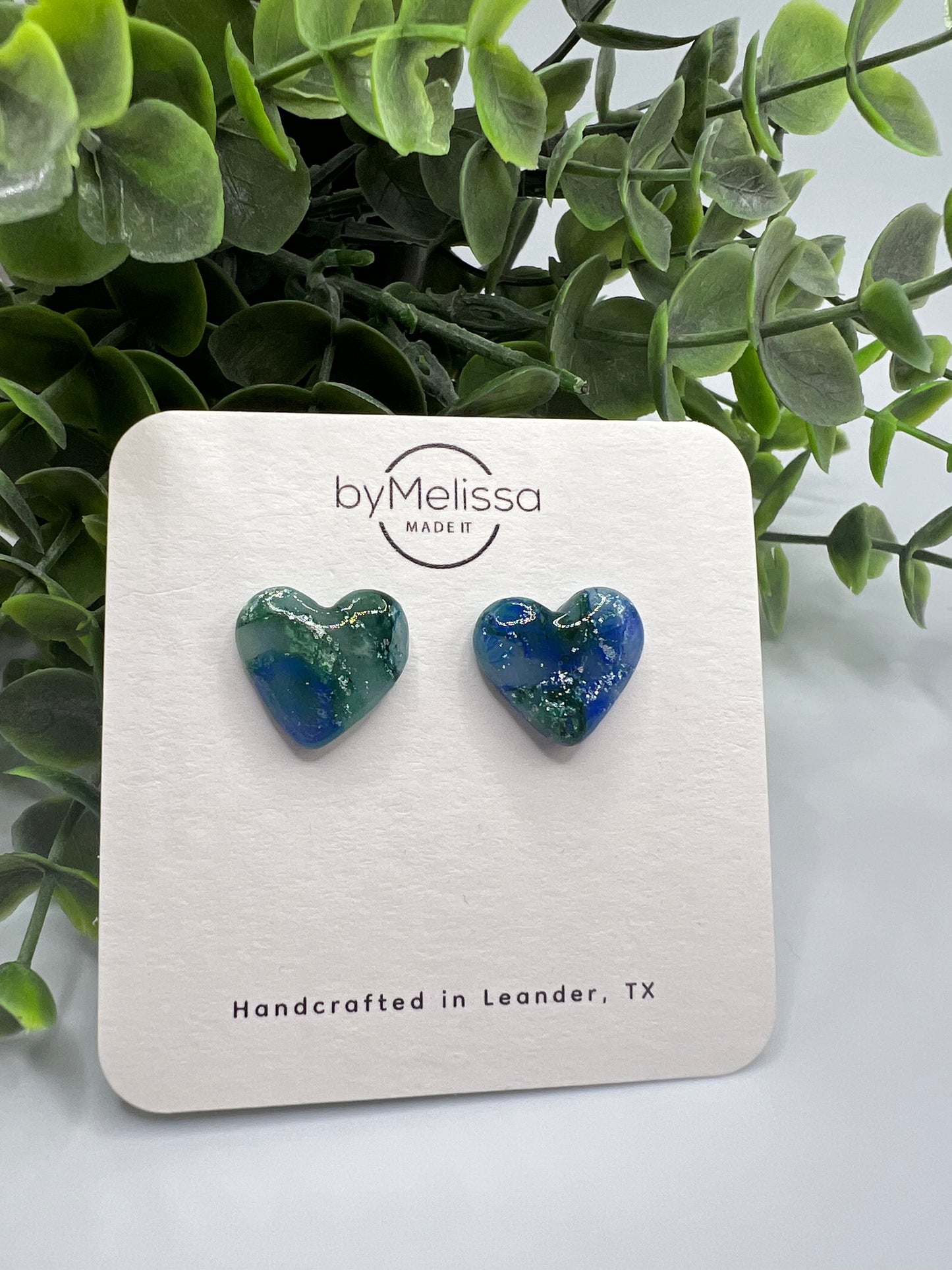 Forest Green and Blue Heart Stud Earrings