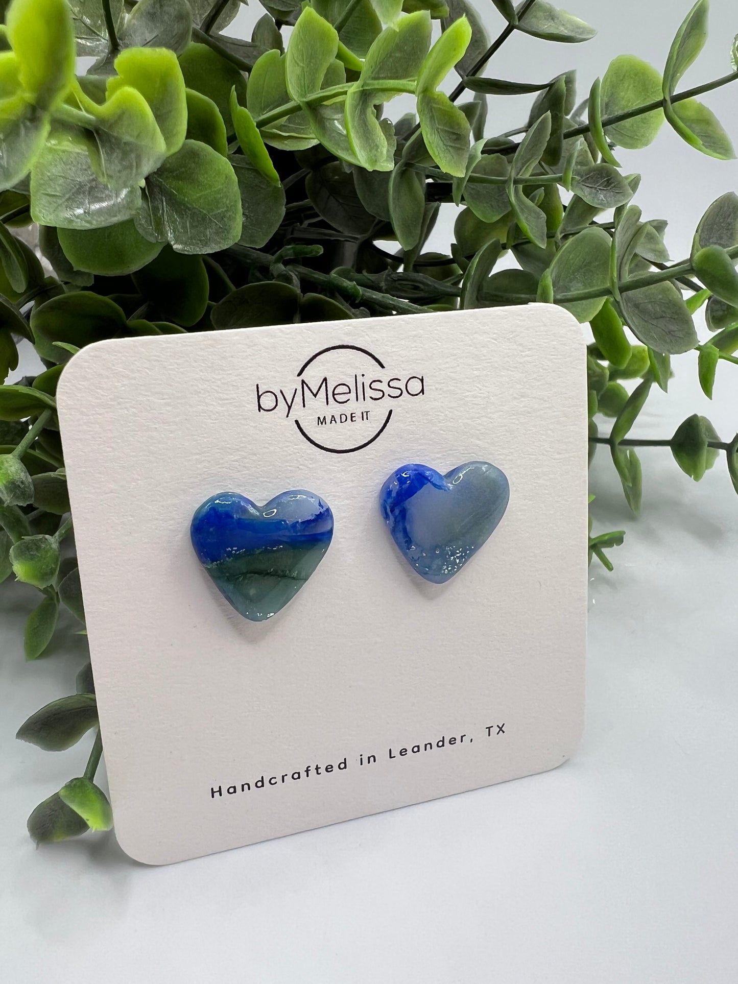 Forest Green and Blue Heart Stud Earrings