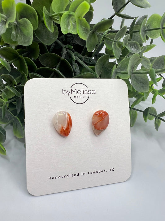 Orange and White Teardrop Stud Earrings