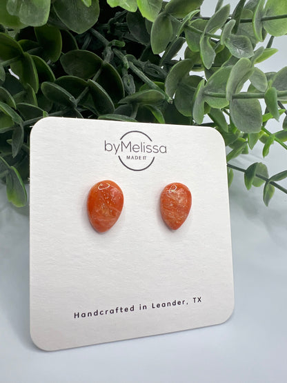 Orange and White Teardrop Stud Earrings