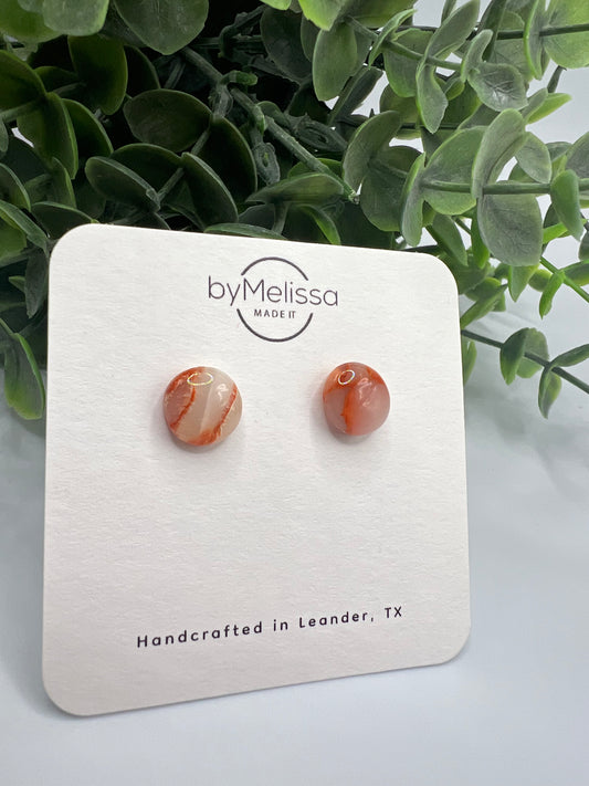 Orange and White Small Circle Stud Earrings