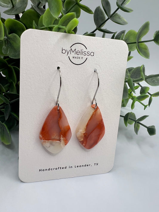 Orange and White Small Kite Drop Earrings in Silver