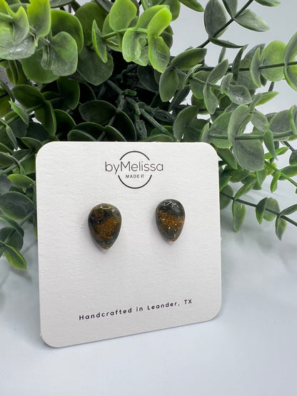 Navy and Orange Teardrop Stud Earrings