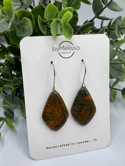 Navy and Orange Small Kite Drop Earrings in Silver