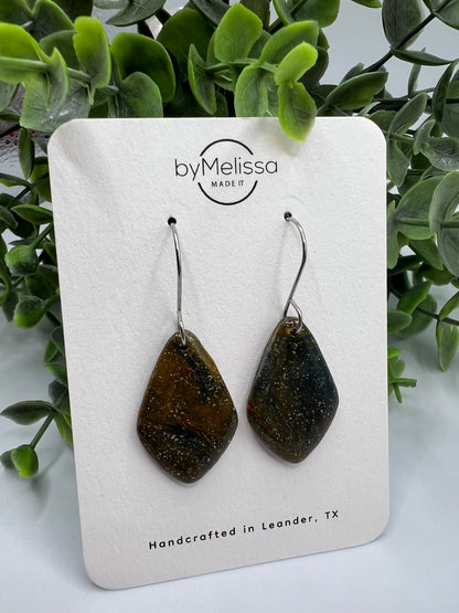 Navy and Orange Small Kite Drop Earrings in Silver