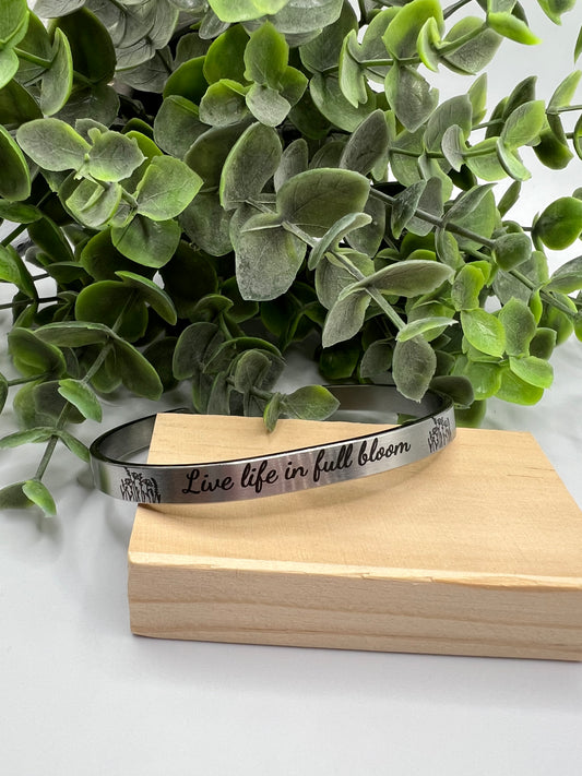 Engraved Flat Bangle with Heart Cutouts