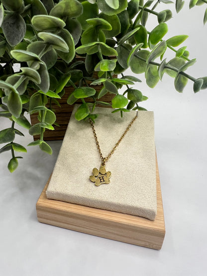 Engraved Gold Paw Print Pendant Necklace