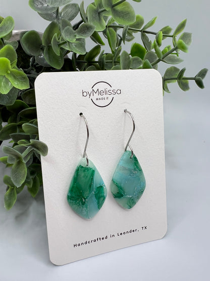 Crystal Blue and Green Small Kite Drop Earrings in Silver