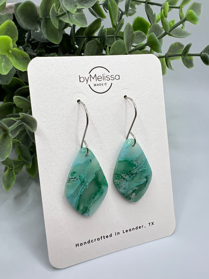 Crystal Blue and Green Small Kite Drop Earrings in Silver