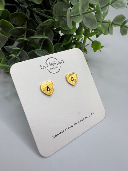 Engraved Gold Heart Studs