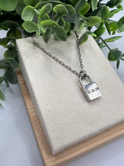 Engraved Petite Lock Pendant Necklace