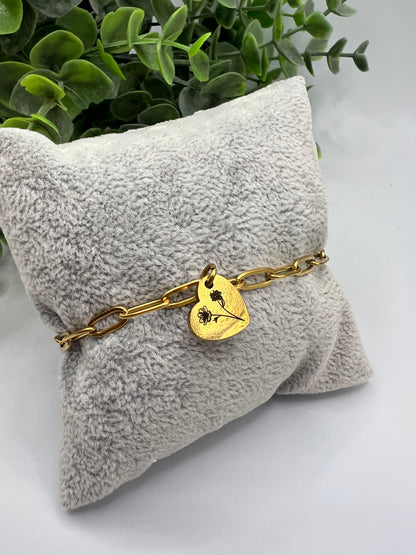Engraved Petite Paperclip Bracelet with Heart Pendant
