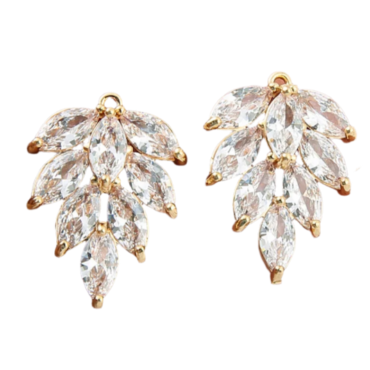 Gold Feather Cubic Zirconia Charm