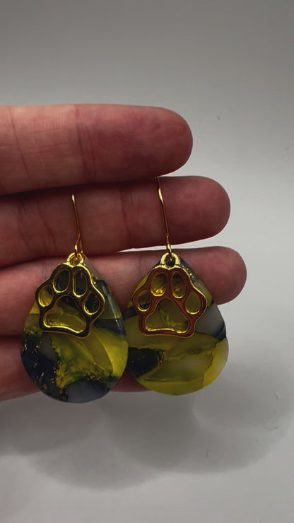 Navy and Gold Small Wide Teardrop Drop Earrings in Gold
